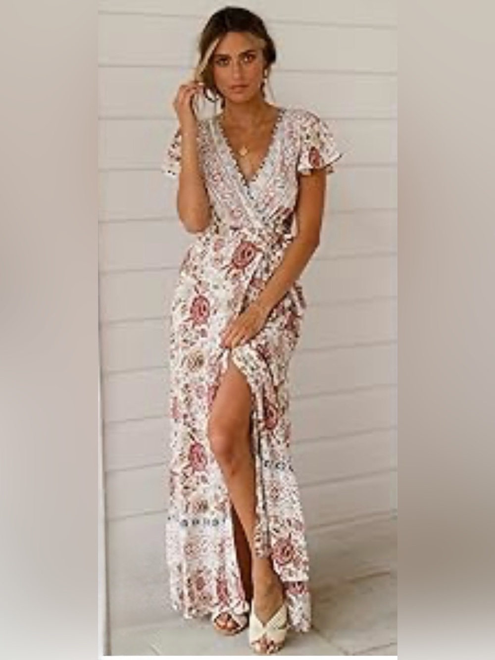 NWT Ecowish Floral Wrap Maxi Dress. Sz S